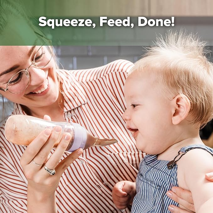 Haakaa Silicone Baby Food Dispensing Spoon Feeder 4oz - Infant Squeeze Cereal Feeder, Baby Fresh Food Feeder, Feed Bottle for Puree, Solid Baby Food, BPA Free, 4m+ Babies – Lavender