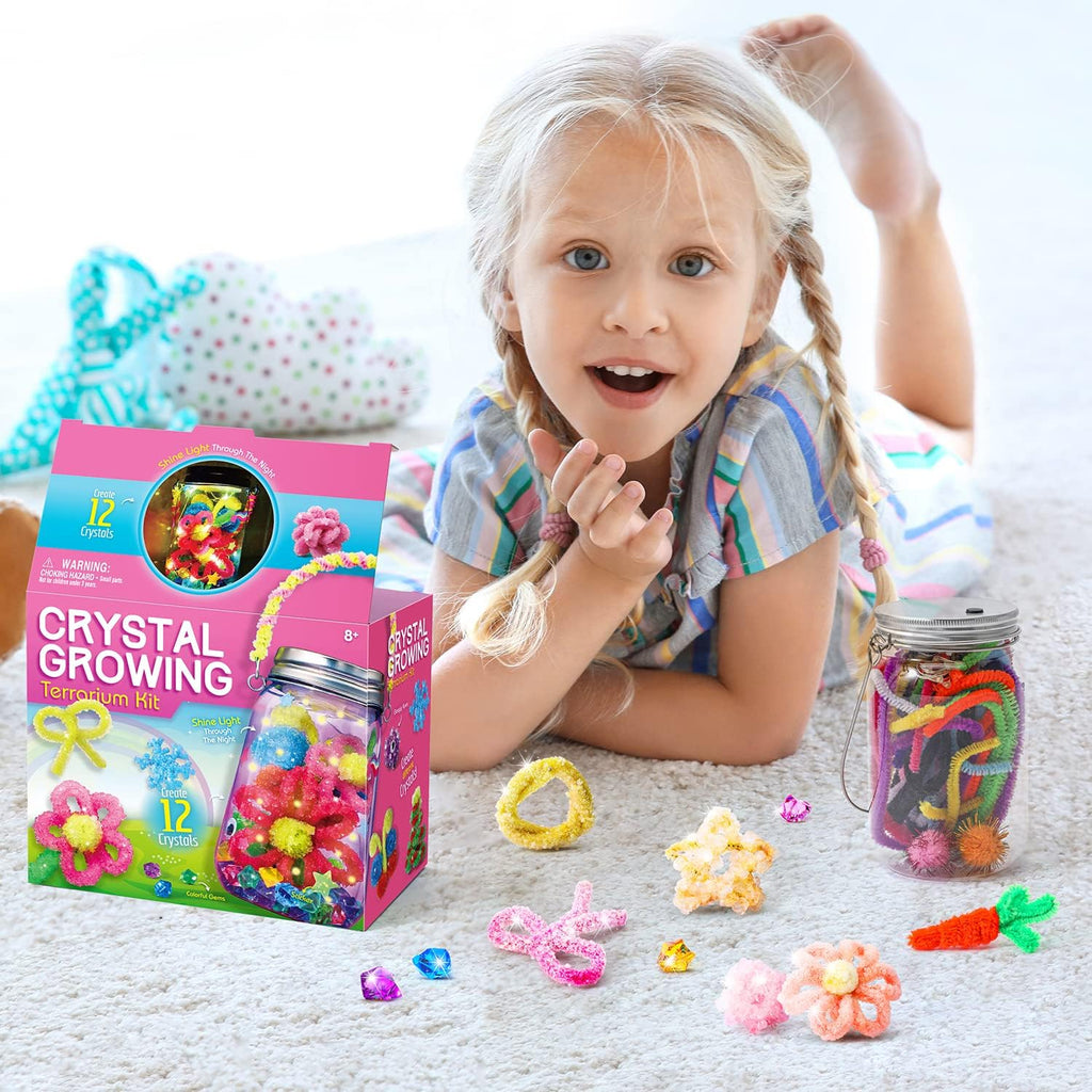 XXTOYS Crystal Growing Kit - Crafts for Girls Ages 6-8 - Create 12 Flowers Crystals Science Experiment Kit - DIY Decorative Lamp Set Light Up The Night - STEM Educational Toys Gifts for 6+