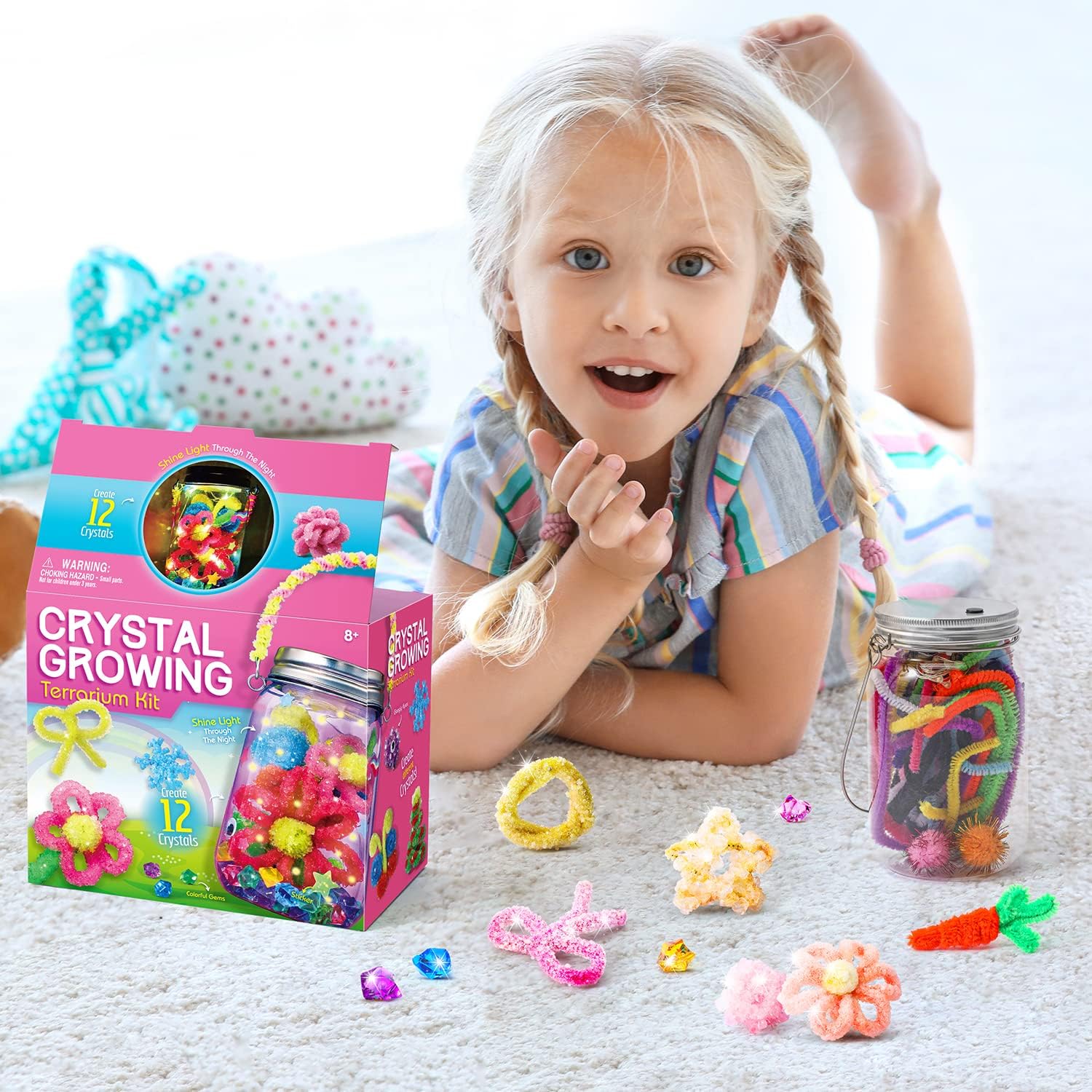 XXTOYS Crystal Growing Kit - Crafts for Girls Ages 6-8 - Create 12 Flowers Crystals Science Experiment Kit - DIY Decorative Lamp Set Light Up The Night - STEM Educational Toys Gifts for 6+