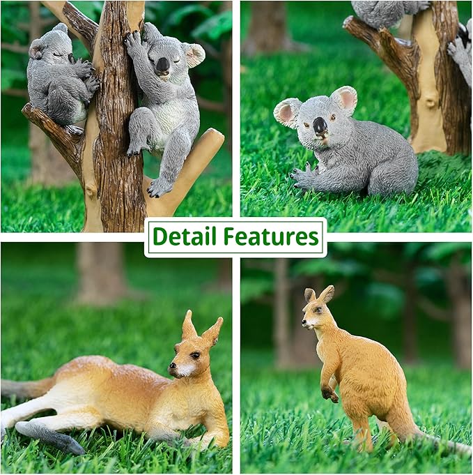 Toymany 7PCS Australian Wildlife Animal Figurines Includes Koala and Kangaroo Figure Toy, Plastic Forest Animal Figures Toy Set, Cake Toppers Christmas Birthday Gift for Kids Toddlers