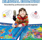 Bilingual Interactive for Kids Talking USA Map World Map for Kids Learning, Geography Toys Games Educational Electronic Map Personalized Gift/Toys for 4 5 6 7 8 9 10 Year Old Girls/Boys