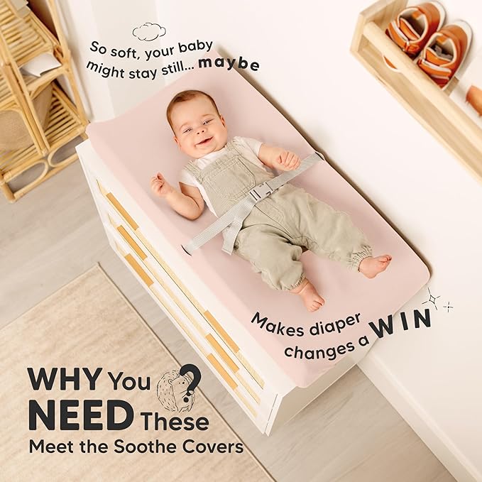 2-Pack Organic Changing Pad Covers for Girl, Boy, Neutral - 100% Cotton Changing Table Pad Cover, Soft Baby Nursery Diaper Changing Pad Sheets, Contour Changing Pads Liners, Change Pad Cover (Cameo)