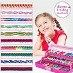 Friendship Bracelet Making Kit with Storage Box,DIY String Bracelet Arts and Craft for Girls Aged 8-12,Kids' Travel Activity Toy Set,Easter Birthday Gifts for Ages 6 7 8 9 10 11 12 Year Old Rose