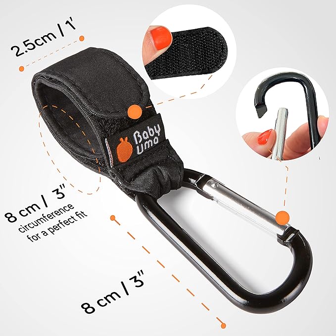 Baby Uma Stroller Hooks for Bags (2 Pack) - Universal Stroller Clips and Hooks, Non-Slip with One-Hand Opening, 11 lb Weight Capacity, Baby Travel Essential