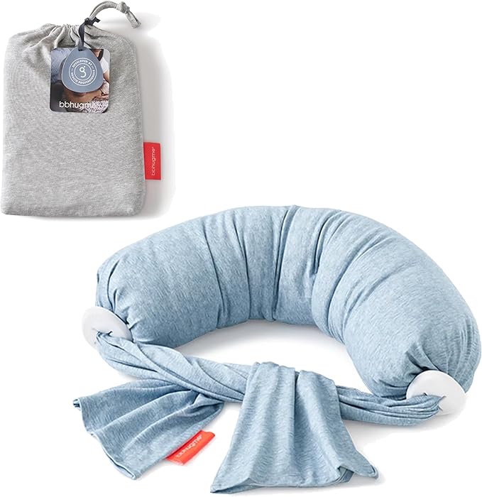 bbhugme Adjustable Nursing Pillow with Blue Melange Cover & Extra Grey Melange Cover - Breastfeeding and Baby Support