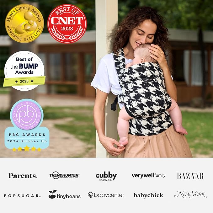 Momcozy Baby Carrier - Ergonomic, Cozy and Lightweight Carrier for 3-24 Months, Effortless to Put On, Ideal for Hands-Free Parenting, Enhanced Lumbar Support, Houndstooth