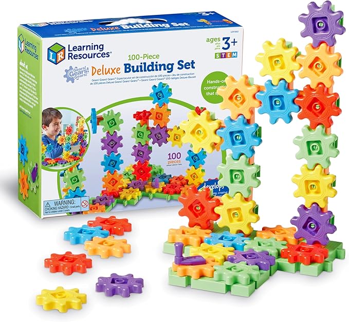 Learning Resources Gears! Gears! Gears! 100-Piece Deluxe Building Set - Ages 3+, Preschool Building Sets, Gears Toys for Kids, STEM Toys for Toddlers, Construction Toy Set