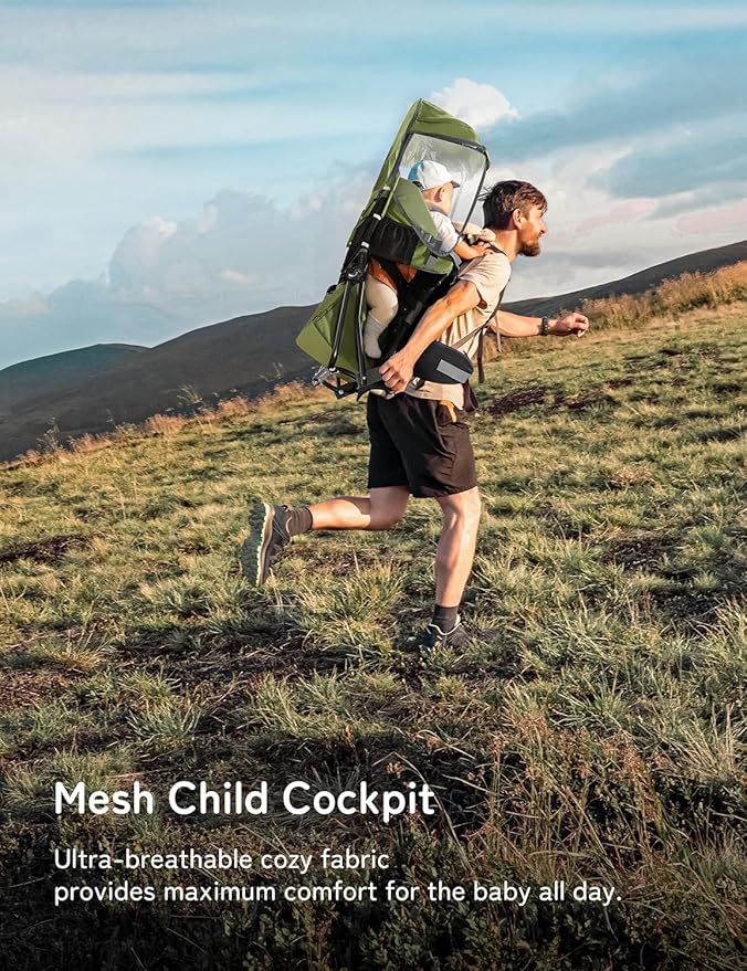 besrey Baby Backpack Carrier, Toddler Hiking Backpack with Safety 3-Height Seat, Adjustable Straps&Waist Belt, Foldable Frame Lightweight Large Capacity Child Carrier for Hiking (Army Green)