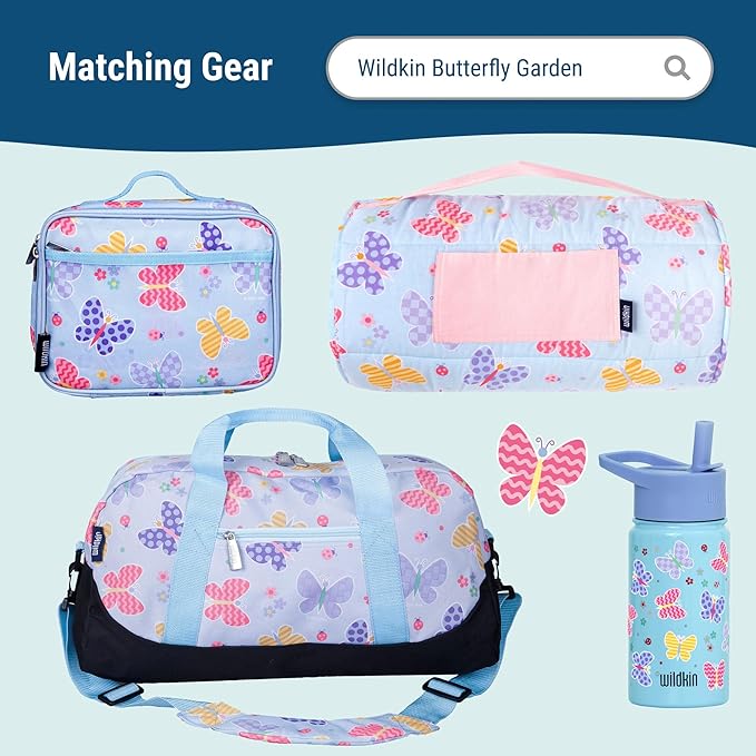 Wildkin 15-inch Kids Backpack – Durable, Padded, Adjustable for School & Travel - Butterfly Garden