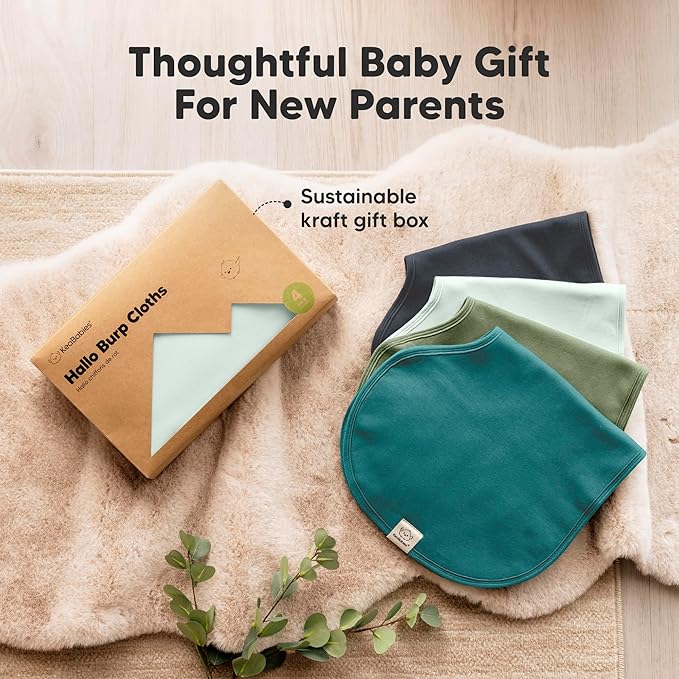 KeaBabies 4-Pack Baby Burp Cloths Baby Girl, Boy - Organic Cotton Burp Cloth, Extra Large, Absorbent, Soft Burping Cloths & Bibs Set for Babies, Newborn Burp Clothes, Thick Burp Rags (Eclipse)