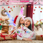 Princess Dress up Costume with Electric Fairy Wings for Girls 3-8, Light Up Moving Butterfly Wings with LED Lights&Music, Christmas Birthday Gift Princess Dresses with Crown/Wand/Bracelets/Necklaces