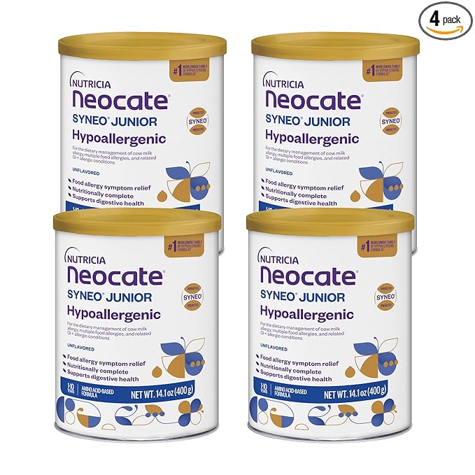 Nutricia Neocate Syneo Junior - Hypoallergenic, Dairy-free, Amino Acid-Based Formula for 1+ Years - For Toddlers, Kids & Teens - Powdered Formula- Syneo Junior - 14.1 oz can (Case of 4)