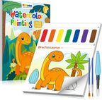 TECJOE Paint with Water Coloring Books for Toddlers, Dinosaur Series Watercolor Set with 3 Brushes, Mess Free Painting Activity for Kids Ages 4 5 6 7 8, Christmas Gifts Arts & Crafts Toy