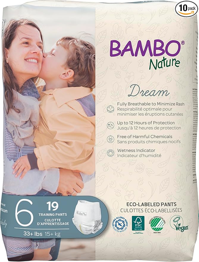 Bambo Nature Hypoallergenic Training Pants, Premium Eco-Labeled Training Pants, Totally Chlorine-Free, Skin Friendly - Size 6 (190 Count)