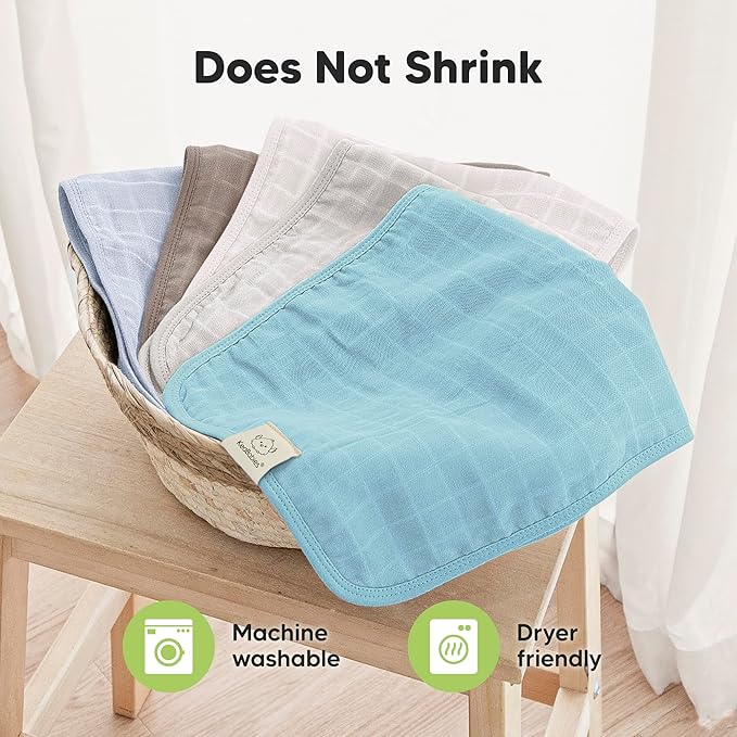 5-Pack Cotton Muslin Burp Cloths Baby Girls, Boys - Soft & Absorbent Spit Up Burp Rags, Large Muslin Towel, Cotton Wash Cloths for Babies, Newborn, Infant, No Shrink, Durable, Neutral (Nimbus)