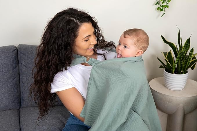 Superior Design Evergrwn Multi-use Privacy Nursing Cover Up for Breastfeeding, 100% Cotton Breathable Nursing Cover with Arch Neckline, Muslin Breastfeeding Cover, Baby Essentials (Rainbow Beige)