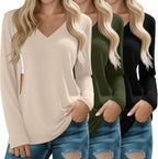 Huukeay 3 Pack Women's Long Sleeve Nursing Tops, Breastfeeding Hidden Zippers Shirts V Neck Maternity Pregnancy Tees Clothes
