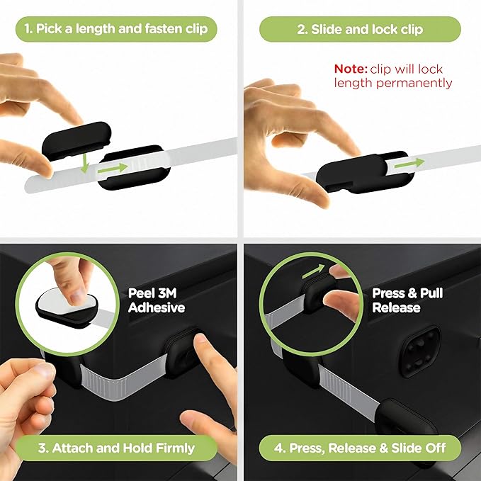 SKYLA HOMES Baby Locks (8-Pack) Child Safety Cabinet Proofing - Safe Quick and Easy 3M Adhesive Cabinet Drawer Door Latches No Screws & Magnets Multi-Purpose for Furniture Kitchen Ovens Toilet Seats