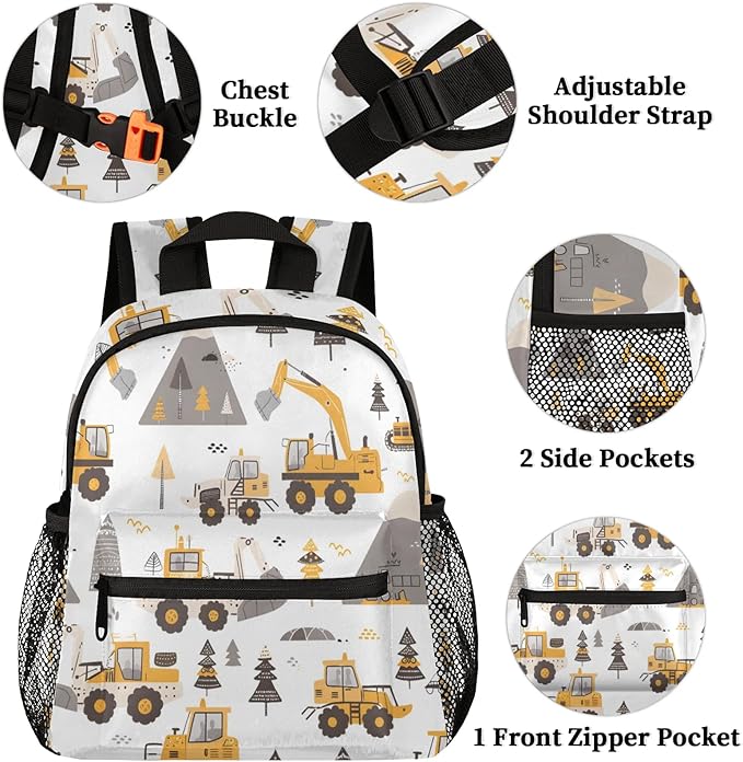 Toddler Backpack for Boys Girls - 12 Inch Cartoon Excavator Kids Backpack Preschool Kindergarten Backpack Lightweight Waterproof Schoolbag Book Bag for School