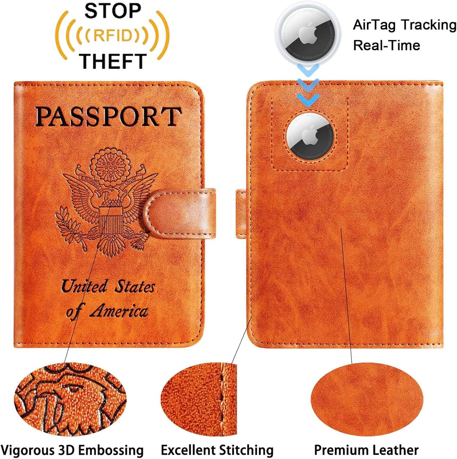 Airtag Passport Holder Cover Wallet RFID Blocking Leather Case Travel Essentials Luggage Accessories Travel Must Have(118#Claybank)