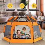 Baby Pop Up Playpen with Canopy, Pop Up Baby Pop Up Tent with Safety Lock, Portable Toddler Play Yard with Travel Bag, 6 Ground Stakes, 6 Sand Stakes