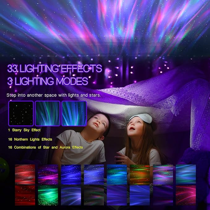 Northern Galaxy Light Aurora Projector with 33 Light Effects, LED Star Projector for Bedroom Nebula Lamp, Remote Control, White Noises, Bluetooth Speaker for Parties