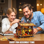 Wood Cabin Building Blocks Set with LED Lights, Autumn House Building Toys, Log Cabin Construction Kits, Stem Forest Treehouse Model, Birthday Gift for Adults and Boys Age 8-12(1969Pcs)