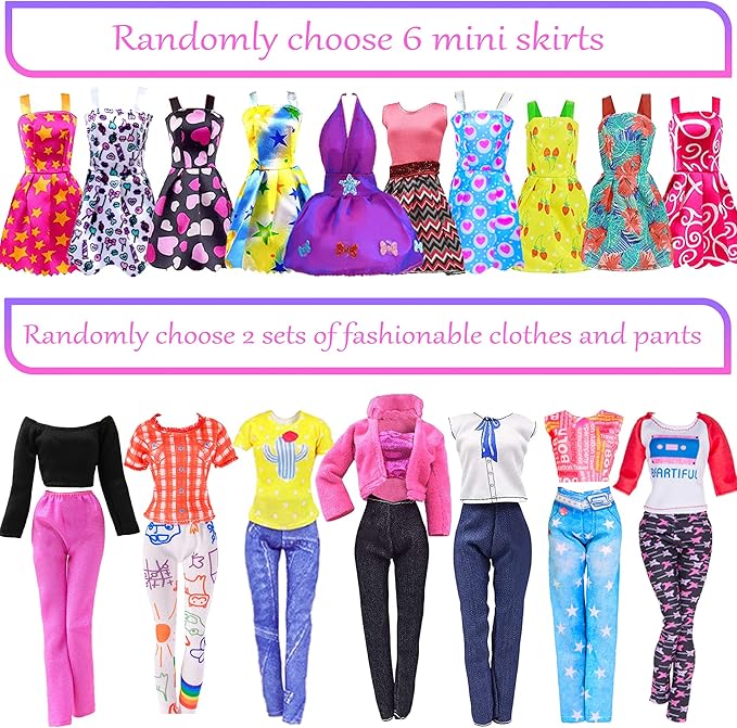 iBayda 139pcs 11.5-inch Fashion Doll and Wardrobe Playset: Wedding Dress, Outfits, Shoes, Bags, Necklace, DIY Stickers Accessories