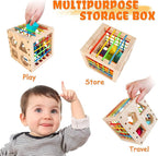 Montessori Toys for 1+ Year Old, Wooden Sorter Cube with 8pcs Rattling Shapes, Developmental Learning Toy Gifts for Baby Toddler Boys Girls, Gift Packaging