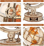 ROKR 3D Wooden Puzzles for Adults Illuminated Globe with Stand 180pcs 3D Puzzles Built-in LED Model Kit Hobby Gifts for Adults/Teens Home Decor