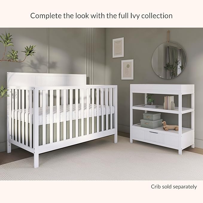 Dream On Me Ivy Baby Changing Table – Compact Modern Changing Station with Spacious Drawer & 2 Open Shelves, New Zealand Pinewood, Easy-to-Clean Non-Toxic Finish, Space-Saving Nursery Storage – White