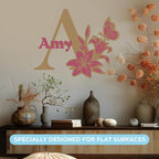 CRYPTONITE Custom Name & Initial with Lily and Butterfly I Flower Wall Decals for Bedroom Decor | Custom Decal for Girl Bedroom Decor I Pink Room Decor for Little Girl Room Decor (B. Flower)