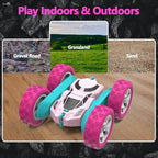 Remote Control Car for Girls Pink RC Car Double Sided 360°Flip Stunt Car with Headlights, Girl Princess Toys Rechargeable Toy Car for 6-7 6-8 9 10-12 Year Old Girls Birthday