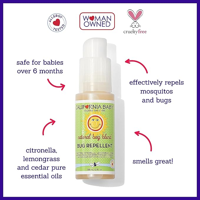 California Baby Natural Bug Repellent Spray | Citronella Bug Spray | DEET-Free | Repels Mosquitoes + Bugs | Allergy Friendly | Great Smell | Baby & Adult Insect Repellent Spray | 59 mL / 2 oz.