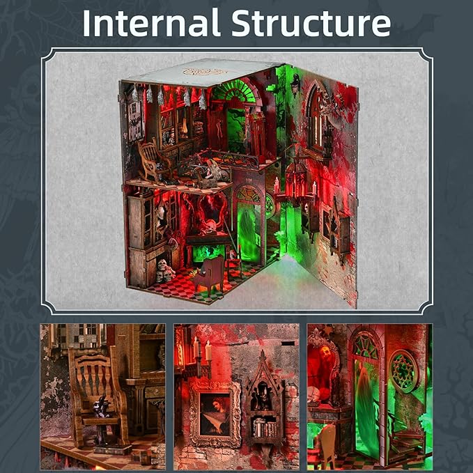 Haunted House Halloween Book Nook Kit, Spooky Shelf Insert Bookshelf Diorama Horror Art Miniature Decor, Creepy Scary Wooden Puzzle Booknook (Haunted Mansion)