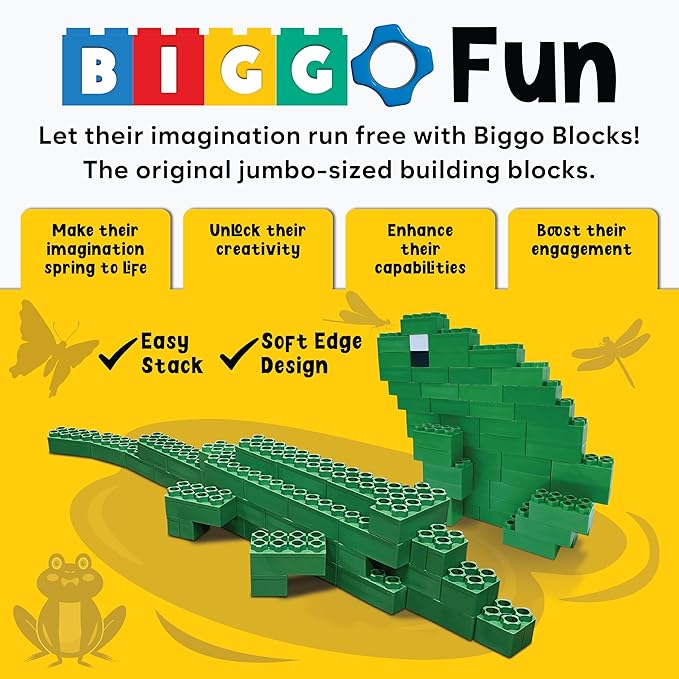 Big Blocks for Kids Ages 4-8 — Indoor & Outdoor Blocks Kids Games — Green Large Building Blocks - 48pc