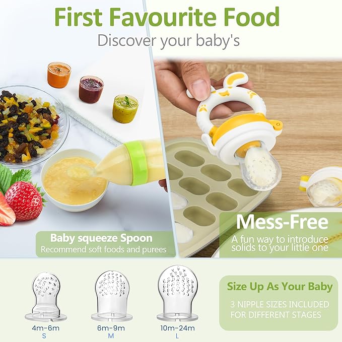 WAJIAYON Baby Fruit Feeder Pacifier | Infant Food Feeder & Baby Food Dispensing Spoon | Mesh Fresh Fruit Teethers for Babies | Silicone Teething Pacifier for Babies,Gifts for Boys and Girls (Green)