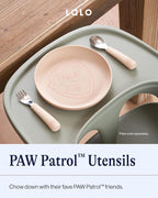 Lalo PAW Patrol Utensils - Toddler Fork and Spoon Set - Stainless Steel and Silicone Ergonomic Toddler Utensils - Children Safe Flatware Set - 2 Pieces - Skye