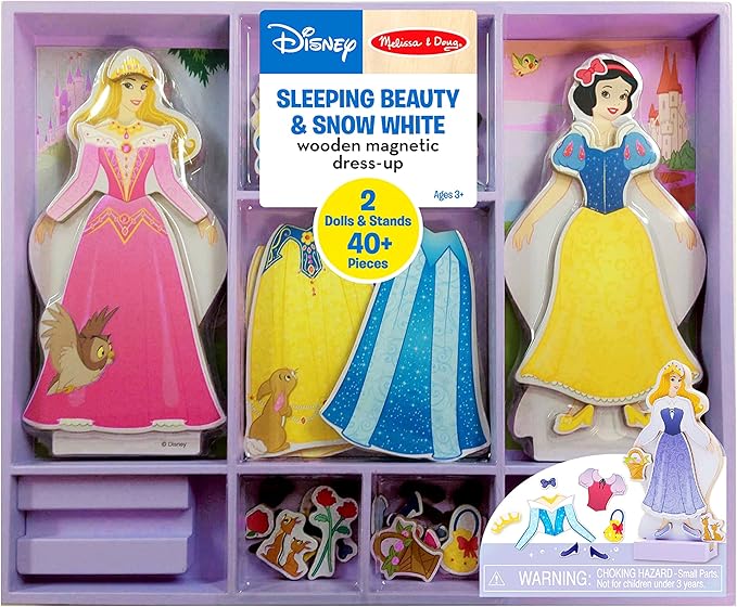 Melissa & Doug Disney Sleeping Beauty and Snow White Magnetic Dress-Up Wooden Doll Pretend Play Set (40+ pcs), Pretend Play & Preschool Toys for Kids Ages 3+