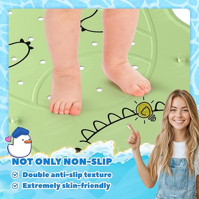 UNEEDE Dinosaur Kids Bathtub Mat - Extra Thick Rubber Shower Mat for Toddlers, 30"x18" Bath Mat with 100+ Suction Cups, Machine Washable Tub Pad for Babies & Children's Bath Time Comfort