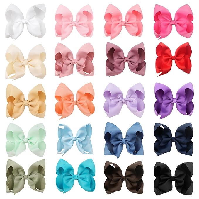 CÉLLOT 20PCS Big 6 Inch Hair Bows for Girls Grosgrain Ribbon Bow Toddler Back to School Hair Accessories with Alligator Clips for Toddlers Schoolgirls Kids Teens
