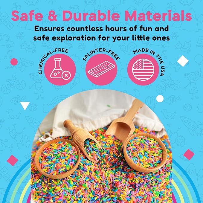 Wooden Tool Set for Sensory Bin (10 Piece), Child-Sized Montessori Sensory Toys for Developing Fine Motor Skills, Smooth Wooden Toys, Bin Scoops and Tools