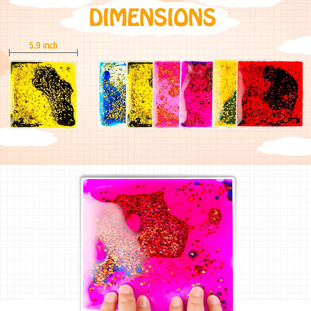 Sensory Soft Gel Liquid Toys: Water Sensory Fidget Toys Square Sensory Toys for Autistic Children 6-Pack
