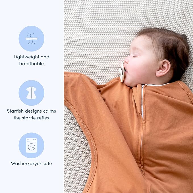 SleepingBaby Zipadee-Zip Transition Swaddle - Cozy Baby Swaddle Blanket with Zipper Convenience - Roomy Wearable Blanket for Easy Diaper Changes - Spice, X-Small (3-6 Month)