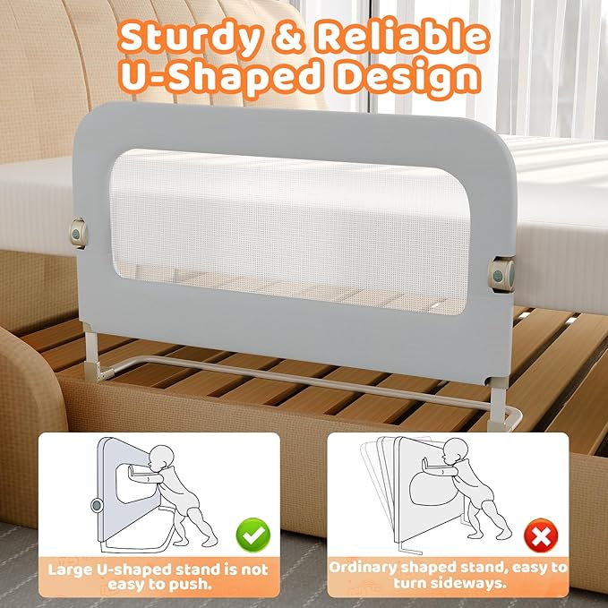 omzer Bed Guard Rail for Toddlers - 32inch Folding up & Adjustable Heights Baby Bed Safety Rails - Portable Toddler Bed Barrier Railing Guard for Kids Twin, Bunk, Queen, Full Size Bed