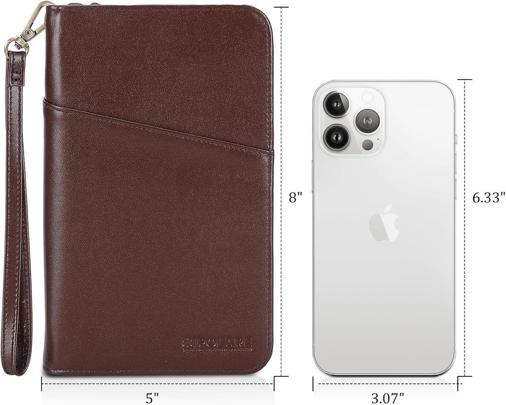 Polare Full Grain Leather Passport Holder Cover Case for Men and Women RFID Blocking Family Travel Wallet Holds 6 Passports