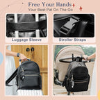 miss fong Diaper Bag Backpack Leather Diaper Bag, Baby Diaper Bag for Baby, 16 Pockets with Hand Sanitizer Holder, Changing Pad, 2 Insulated Pockets(Black)