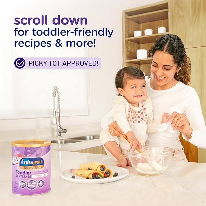 Enfagrow PREMIUM Gentlease Toddler Nutritional Drink, Made with Real Milk, Designed to Ease Fussiness, Gas & Crying, Nutrients for Growth & Immune Support, Powder Can, 29.1 Oz (Pack of 4)