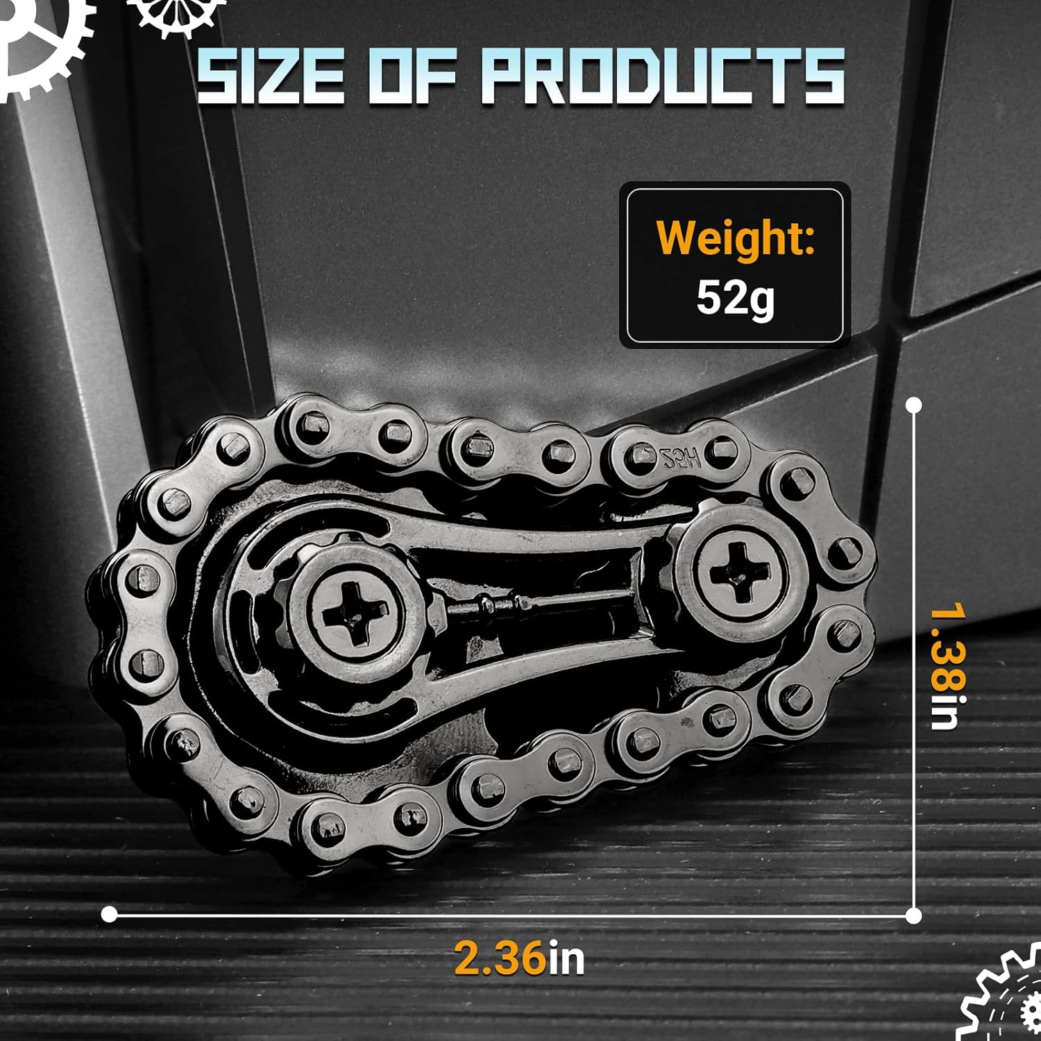 Cool Sprockets Fidget Bike Chain Hand Roller for Anxiety Relief, Assemble Fidget Spinner Ring Toy for Gift, Metal Fingertip Spinning Sensory Toy for Adult Kid 4-8 8-12