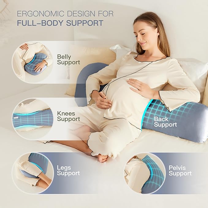 Pregnancy Pillow for Sleeping, Washable 100% Tencel Lyocell Cover, Adjustable H-Shaped Full Body Pillow for Side Sleepers, Silky Breathable, Cooling Maternity Pillow, Pregnancy Must Haves, Dark Blue